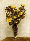 Henri Fantin-latour Famous Paintings - Roses Lying on Gold Velvet